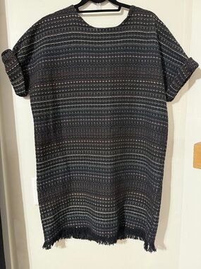 Zara Black Multicolor Striped Tweed Shift Dress